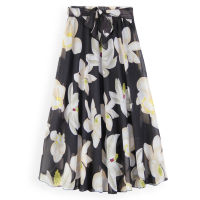 Plus Size Women Skirts 3XL Plus Floral Print Chiffon Midi Draped Skirts with Bow Slash 2023 New Spring Summer Female Bottom