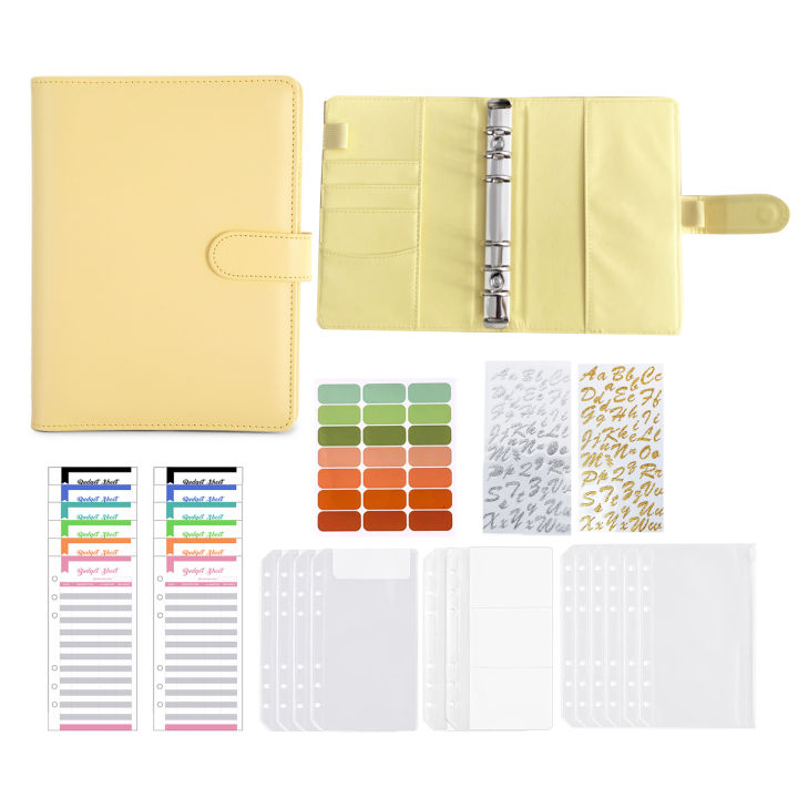 a6-budget-binder-pu-leather-notebook-planner-6-ring-binder-pockets-12pcs-expense-budget-sheets-a-z-alphabet-sticker-28pcsset