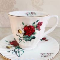 Bone China Ceramic Coffee Cup &amp; Saucer Afternoon Tea Set Kitchen Drinking Utensil Ero-Friendly Tableware Overglaze Flowers 220ML