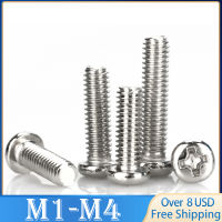 100Pcs Cross Recessed BM Pan Head สกรูชุบนิกเกิลเหล็กคาร์บอน M2 M2.5 M3 M4 Phillips เครื่องสกรูเกรด4.8 DIN7985