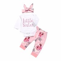 2022 Infant Baby Girl Clothes Sets Little sister bodysuit+Floral Leggings Pants+Bow Headband 3PCS Newborn Girls Outfits  by Hs2023