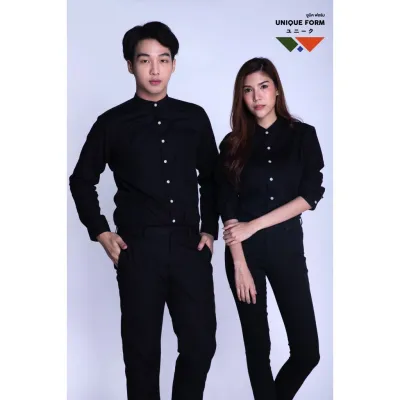 UNIQUEFORM เสื้อเชิ้ต แขนยาวคอจีน สีดำ Classic Black Shirt ผ้าอ้อกฟอร์ด (PURE Oxford Shirt)