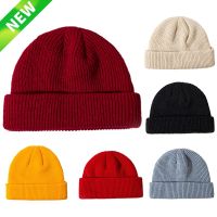 [Hana Clothing Store] แฟชั่นฤดูหนาว Unisex สีดำสีเทาสีแดงสีทึบซี่โครงถักหมวก Beanies สำหรับผู้หญิงบุรุษสุภาพสตรีหมวกลำลองเด็กสาว Boys