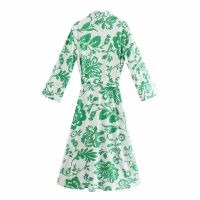 Boho Inspired PRINTED POPLIN DRESS women LAPEL COLLAR long DRESS long LEEVES autumn dress cotton TIED SELF BELT boho dress