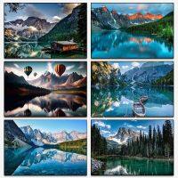 Nordic ภูมิทัศน์ธรรมชาติผ้าใบพิมพ์โปสเตอร์ Lake เรือป่าภูเขาน้ำตกบอลลูน Wall Art ภาพวาดภาพตกแต่ง