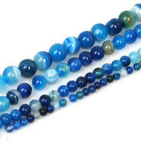 4/6/8/10/12มม.ธรรมชาติลูกปัดหิน Blue Stripes Agate หลวมลูกปัดทรงกลมสำหรับเครื่องประดับทำกำไล DIY สร้อยคอต่างหูเครื่องประดับอัญมณีประมาณ15 (38ซม.)