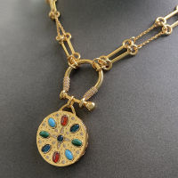 New Roman Exquisite Design Color Cz Stone Pendant Necklace Gold Color Steampunk Thick Chain Necklaces Collar Zk35