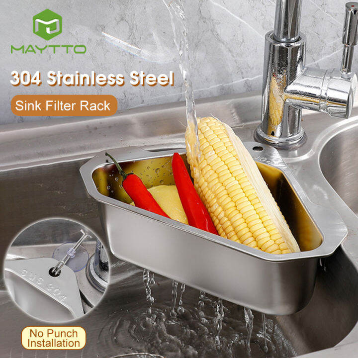 MAYTTO Sink Filter Rack 304 Stainless Steel Drain Rack Triangle Kitchen