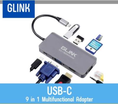 GLINK TYPE-C Hub 9 in 1 GL-022 ตัวแปลง อุปกรณ์เเปลง PORT USB TYPE-C ให้เป็น PORT เชื่อมต่อต่างๆ ของแท้100% GL022