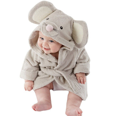 Cute Boys Bathrobe Hooded Bathrobe Towel Child Baby Long Sleeve Hoodie Belt Bathrobe Pajamas 0-5Y