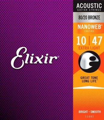 Elixir สายกีตาร์โปร่ง Phosphor Bronxe Nanowep EXTRA LIGHT /.010-.047((สายแท้ผลิตจีน))ลอตใหม่