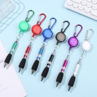 1Pc Metal Retractable Pull Rope Ballpoint Pen Ring Lanyard Easy Pull Buckle Pen Neutral Pen Key Chain Mountaineering Buckle Pens