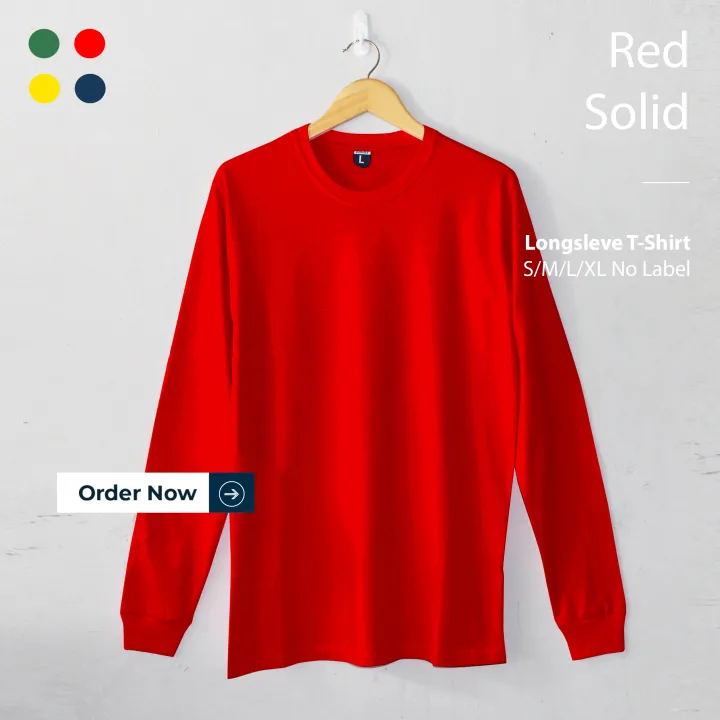 Kaos Polos Lengan Panjang Wanita Pria Merah Cabe Red Solid Ukuran S Xl