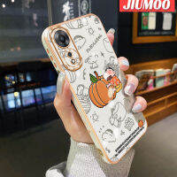 เคส JIUMOO สำหรับ OPPO A58 5G A58X 5G A78 5G เคสการ์ตูนน่ารักสีเทียนหน้าแข้งด้านข้างขอบสี่เหลี่ยมเคสมือถือเคลือบด้านข้างเคสกันกระแทกฝาปิดเลนส์เต็มรูปแบบปกป้องกล้องเคสซิลิโคนนิ่ม