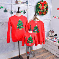 FatherChristmas Family Couple Parent-Child Sweater Winter Plus Velvet Round Neck Ball Christmas Tree Sweater Class Service Custo