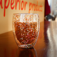 Creative Double Wall Glass Cup Sequins Star Wish Glasses Mugs Home Party Bar Wine Cocktail Coffee Milk Glass Tumbler Drinkware