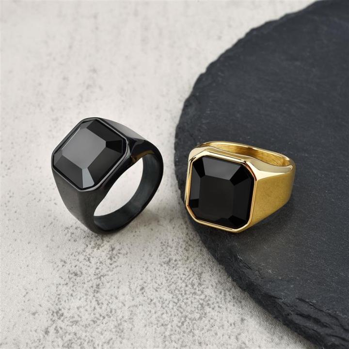 แหวนหินสเตนเลสสีดำผู้ชายแบบใหม่2อันแหวนพังค์ปาร์ตี้ฮิปฮอปสีเงินสำหรับผู้ชายเครื่องประดับงานแต่งงาน