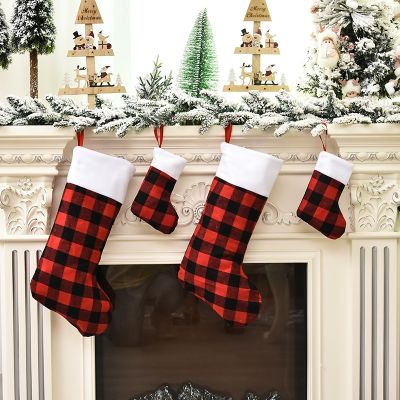 Christmas Decoration Christmas Tree Pendant Gift Bag Christmas Socks Lattice Plaid Red Black White Stockings Kids Candy Storage