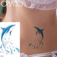 Blue Dolphin Watercolor Children Temporary Tattoos Waterproof Cartoon Tattoos For Kids Fake Body Art Women Tatoos Stickers Paper Stickers