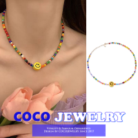 COCOJEWELRY สร้อยคอสั้นแฟชั่นเกาหลียิ้มทำด้วยมือแฟชั่นสีข้าวลูกปัดสร้อยคอยอดนิยมสำหรับผู้หญิงเครื่องประดับของขวัญ