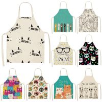 Lovely Cartoon Cats Kitchen Aprons for Women Cotton Linen Bibs Household Cleaning Pinafore Home Cooking Apron 55x68cm Aprons