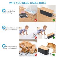 2 Pack Cable Management Box Large &amp; Medium Bamboo Cable Cord Organizer Box for Extension Cord Power Stripe Surge