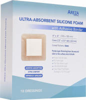 Ultra-Absorbent Silicone Foam Dressing with Border (Adhesive) Waterproof 4" X 4" (10 cm X 10 cm) (Central Ultra-Absorbent Foam 2.5" X 2.5") 10 Per Box (1) Wound Dressing by Areza Medical