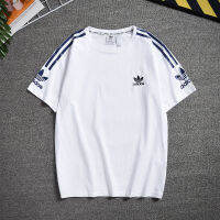 ร้อนฤดูร้อนเดิม AdidasˉNEW ใหม่กีฬาแขนสั้นผู้ชายและผู้หญิงแฟชั่นเดียวกันคู่สวมเสื้อสวมหัวคอกลมผ้าฝ้ายเสื้อยืดสีทึบง่ายTH