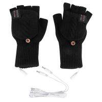 USB Electric Heated Gloves 2-Side Heating Convertible Fingerless Glove Mittens Adjustable Cycling Skiing Gloves