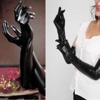 KUIBIW Club Black Leather Costumes Catsuit Accessory Hip-Pop Fetish Long Latex Gloves ผู้ใหญ่ Sexy
