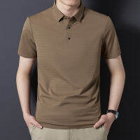 ฤดูร้อน Klein สีน้ำเงินรุ่นใหม่แขนสั้นยืดหยุ่น POLO เสื้อเชิ้ตธุรกิจไร้รอยต่อปกเสื้อเชิ้ตผู้ชายเสื้อตัวในลำลองปก ~