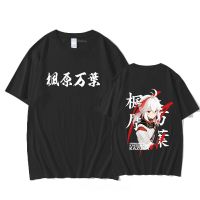 เสื้อยืดผ้าฝ้ายKaedehara Kazuha Genshin Impact T เสื้อผู้ชายผ้าฝ้ายอะนิเมะ EU ขนาดเสื้อ Hip Hop ญี่ปุ่น Streetwear สีดำ Graphic Tee พิมพ์ unisex
