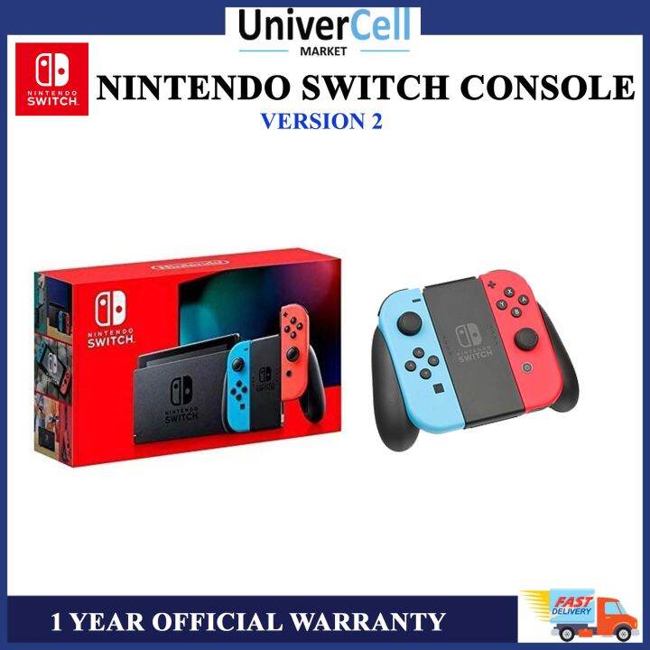 Nintendo Switch Console Version 2, With Neon Red And Neon Blue, Brand New With 1 Year Official