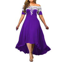 Women Fashion Plus Size Slash Neck High Low Formal Dress For Women Elegant tail Party Prom Dresses For Women Evening Wedding