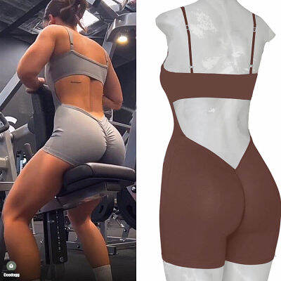 2023 Pad V Cut Back Scrunch ชุดโยคะบอดี้สูท Body Training ฟิตเนส Jumpsuit เต้นรำหญิงชุดโยคะ Romper