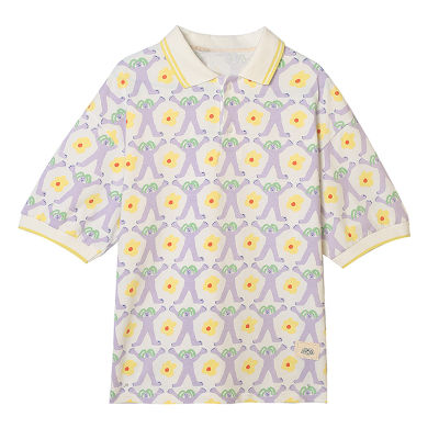 Harajuku BF Style New Design Women T-shirts Turn Down Collar Short Sleeve Ladies Summer Tshirt Tee Tops Cartoon Printed