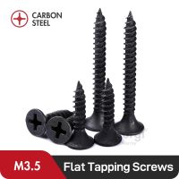 Sekrup kayu sekrup Self-Tapping kepala datar Drywall baja karbon silang Phillips hitam M3.5 sekrup plastik pengeboran sendiri 16-50mm