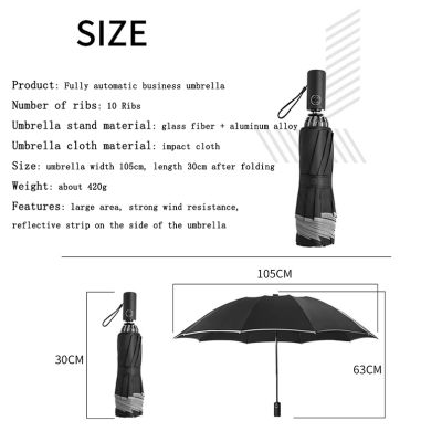 Automatic Umbrella Reverse Folding Business Umbrella With Reflective Strips Umbrellas Rain For Men Women Windproof Male Parasol