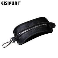 EISIPURl 100% กระเป๋ากระเป๋าใส่กุญแจหนังแท้ที่ใส่กระเป๋าเคสกุญแจรถยนต์ที่ประตูของผู้ชายธุรกิจพวงกุญแจตัวผู้จัดระเบียบกุญแจแม่บ้าน