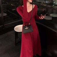 Womens Long Sweater Dress V-Neck Long Sleeve Maxi Dress Knit Women Dresses Autumn Winter Fashion