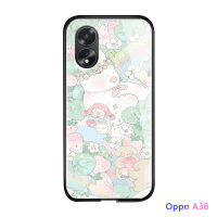 เคสใส่โทรศัพท์สำหรับ OPPO A18สาวน่ารัก A38เคสฝาหลังกระจกเทมเปอร์เคสมันวาวกันกระแทกดีไซน์ดอกไม้สีชมพู