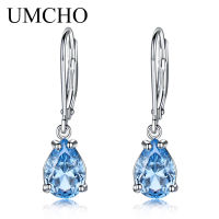 UMCHO Water Drop Created Sky Blue Topaz Clip Earrings Gemstones 925 Silver Jewelry For Women Elegant Wedding Gift Fine Jewelry