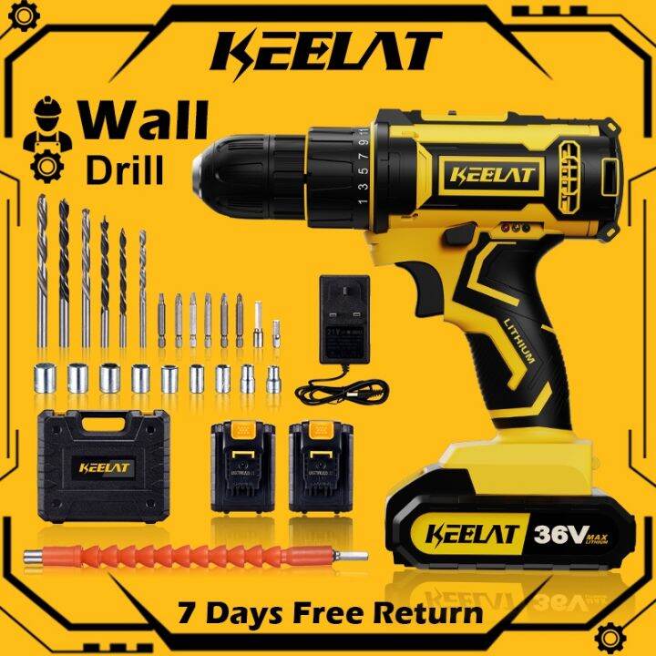 Impact Drill with 2 Batteries 36 V with 29pcs Accessories Set Drill