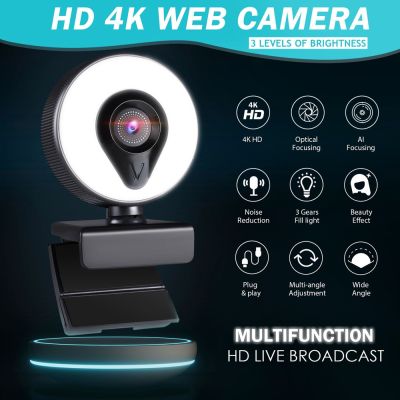 ZZOOI 4K Full HD Web Camera With Microphone LED Fill Light USB Web Cam Rotatable For PC Computer Laptop for Streaming Live