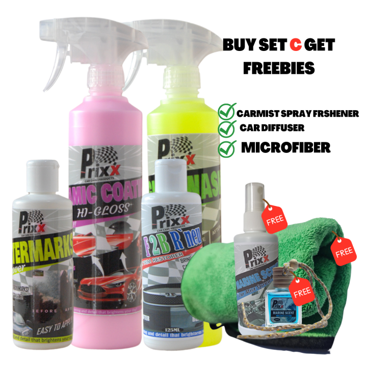 Prixx Package C Ceramic wax high gloss/Watermarks remover/F2B matte coat /Interior Degreaser Get