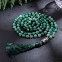 8mm Green Striped Agate Japamala Knotted Necklace 108 Mala Beaded Meditation Yoga Blessing Jewelry Set Tibetan Pendant