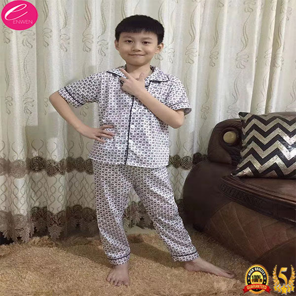 Enwen Kids boy Short sleeve polo and pajama, summer Korean version plaid  printed pajamas, casual loose breathable and comfortable children pajamas  set, sleepwear for boy kid, nightwear, homewear