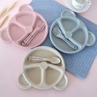 Baby Bowl Spoon Fork Sets Feeding Tableware Cartoon Bear Kids Plates Baby Eating Dinnerware Set Anti-Heat Training Plates