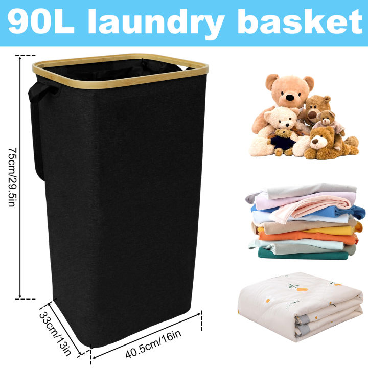ตะกร้าซักผ้า90l-ความจุขนาดใหญ่ซักรีดถังพับแบบพกพาซักรีดขัดขวางที่มีถุงภายในที่ถอดออกได้อเนกประสงค์