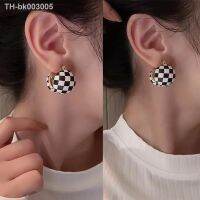 ▦○ Small Hoop Square Ear Buckle Earrings For Women Black/White Lattice Tight Female Trendy Earring Pierce Jewelry